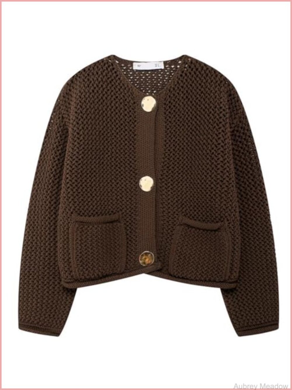 Womens Chunky Knit Cropped Cardigan Gold Button Down Open Front Crop Sweater